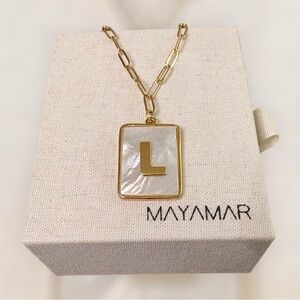 Mother of Pearl "L" Initial Paperclip Necklace